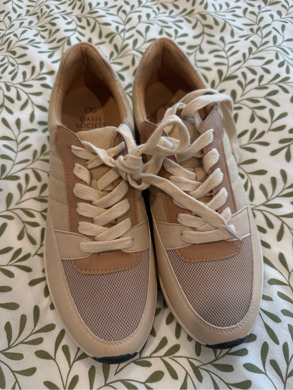 Society Neutral Beige and Tan Lace-Up Women's Sneakers